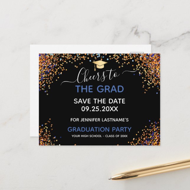 Carte Postale Gold Parties scintillant Graduation Party Enregist (Devant/Arrière en situation)