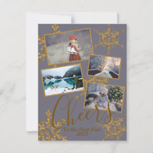 Carte Postale Gold Purple Cheers to New Year Snowflake Photo