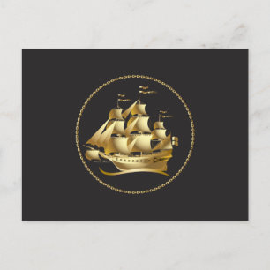 Carte Postale Gold Sailboat Nautical
