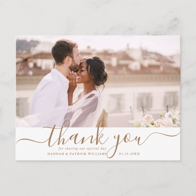 Carte Postale Gold Script Moderne Merci Mariage photo (Devant)