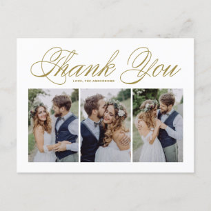 Carte Postale Gold Script Trois photo Collage Mariage Merci