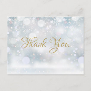 Carte Postale Gold Script Winter Snowflakes Business Thank You