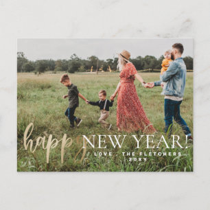 Carte Postale Gold Simple Script Joyeux Nouvel An
