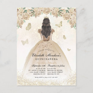 Carte Postale Gold Sparkel Floral Princess Quinceañera Anniversa