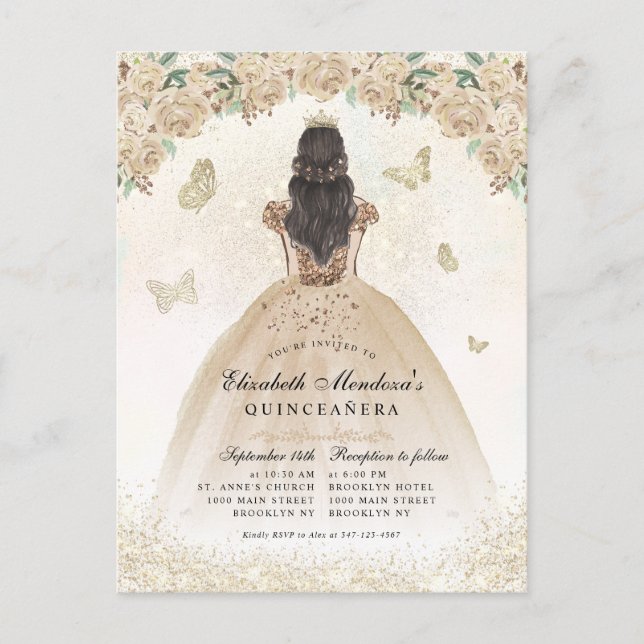Carte Postale Gold Sparkel Floral Princess Quinceañera Anniversa (Devant)