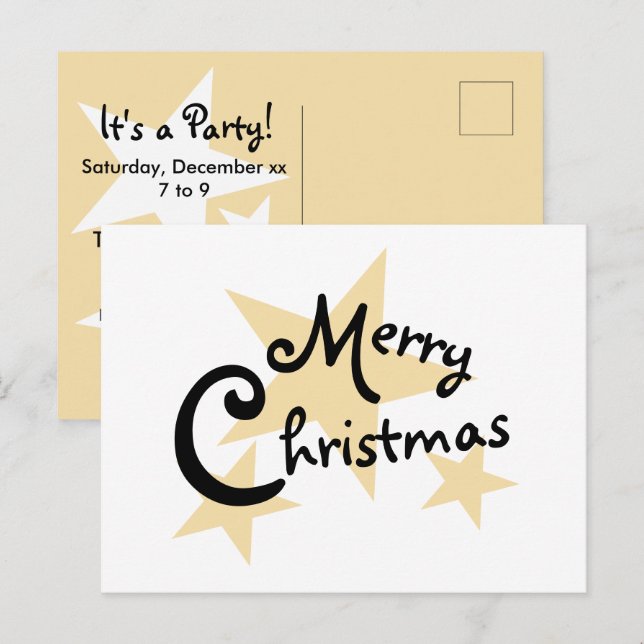 Carte Postale Gold Star sur White Merry Christmas Invitation (Devant / Derrière)