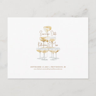 Carte Postale Gold Text Champagne Tower Économisez notre Date II