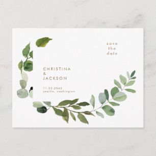 Carte Postale Gold Text Eucalyptus Mariage Enregistrer la date