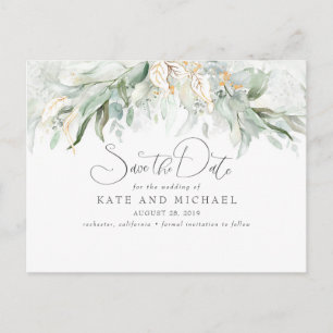 Carte Postale Gold Touch Greenery Romantique Enregistrer la date