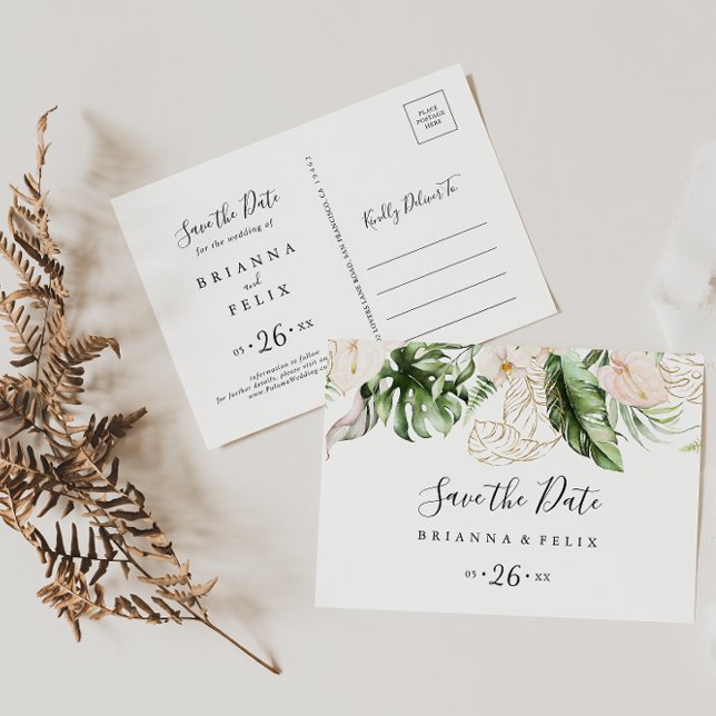 Carte Postale Gold Tropical Foliage horizontal Enregistrer la da (Créateur téléchargé)