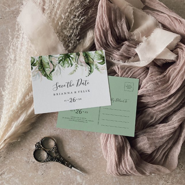 Carte Postale Gold Tropical Greenery Horizontal Enregistrer la d (Créateur téléchargé)