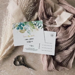 Carte Postale Gold vintage et Eucalyptus vert Enregistrer la dat