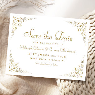 Carte Postale Gold Vintage mariage botanique Enregistrer la date