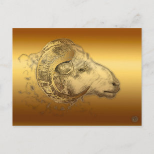 Carte Postale Golden Aries Ram Western Chinese Astrologie