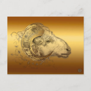 Carte Postale Golden Aries Ram Western Chinese Astrologie