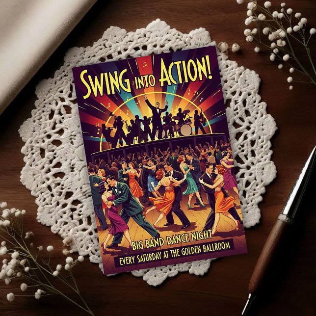 Carte Postale Golden Ballroom Big Band Dance Night (Créateur téléchargé)