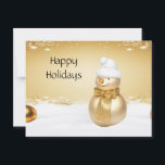 Carte postale Golden Christmas Snowman<br><div class="desc">Belle carte postale de Noël doré Snowman Holiday</div>