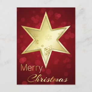 Carte postale Golden Christmas Star Red Bokeh Holi