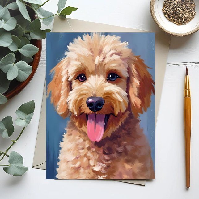 Carte Postale Golden Doodle | Dog Watercolor Painting Pet (Créateur téléchargé)