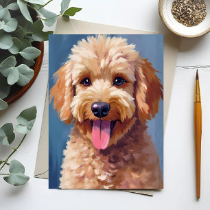 Carte Postale Golden Doodle   Peinture aquarelle de chien animal
