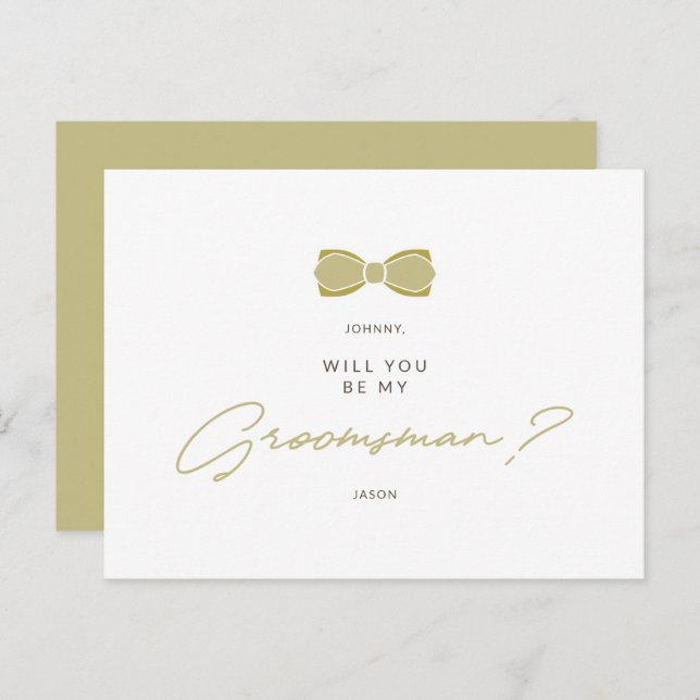 Carte Postale Golden Effect Groomsman Bow Wedding Proposal (Devant / Derrière)