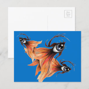 Carte Postale Golden Eye Surreal Goldfish Imaginaire Art origina