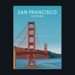 Carte Postale Golden Gate Bridge San Francisco Vintage voyage<br><div class="desc">Illustration de l'affiche de voyage Retro San Francisco California qui offre une vue diurne du Golden Gate Bridge. Ce design vintage vous rappellera des affiches de voyage classiques d'une époque révolue.</div>