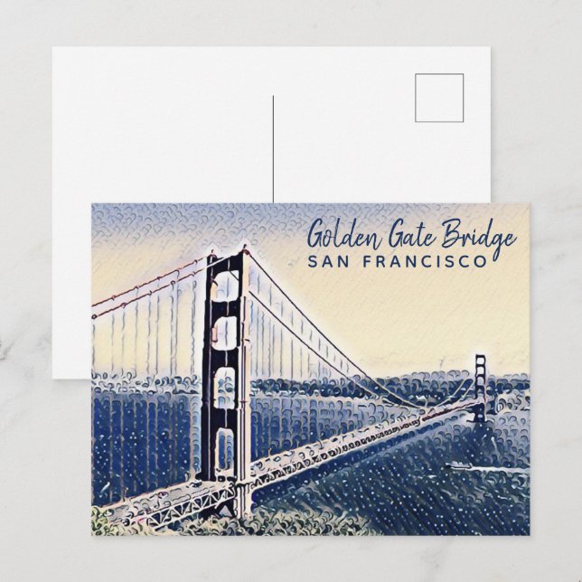 Carte Postale Golden Gate Bridge San Francisco Watercolor Art (Devant / Derrière)