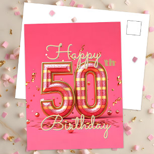 Carte Postale Golden Glamor 50th Birthday Celebration en rose