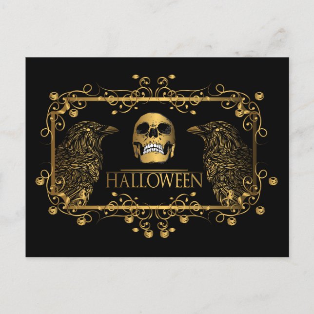Carte Postale Golden Halloween Ravens crâne (Devant)