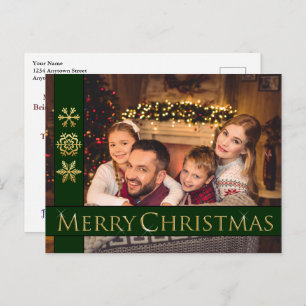 Carte Postale Golden Joyeux Noël Famille Photo Holiday