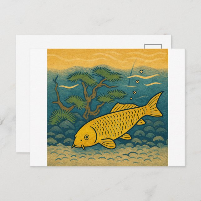 Carte Postale Golden Koi Japanese Art (Devant / Derrière)