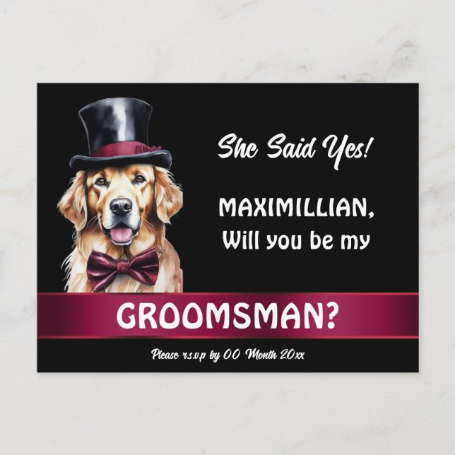 Carte Postale Golden labrador chien groomsmen proposition mariag (Devant)