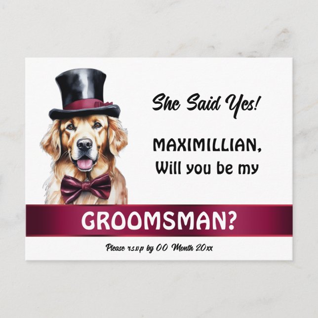 Carte Postale Golden labrador groomsman proposition Bourgogne tu (Devant)