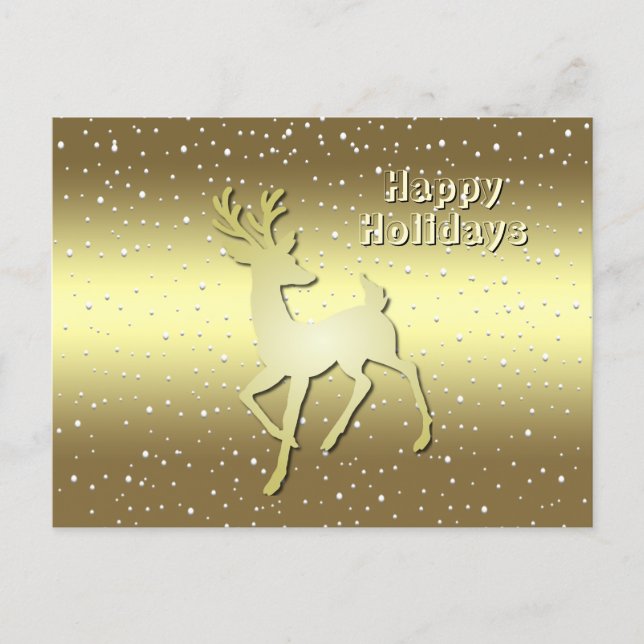 Carte Postale Golden Reindeer Snowy Holiday Postcard (Devant)