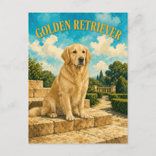 Carte Postale Golden Retriever, Art Chien à l'aquarelle vintage