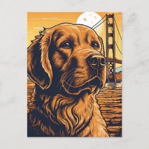 Carte Postale Golden-Retriever au Golden Gate Bridge