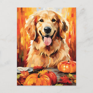 Carte Postale Golden Retriever Automne Thankgiving