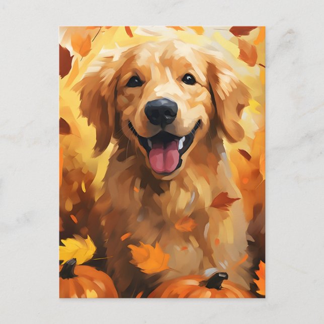 Carte Postale Golden Retriever Automne Thankgiving (Devant)
