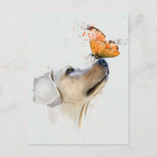 Carte Postale Golden Retriever avec un papillon sur son nez