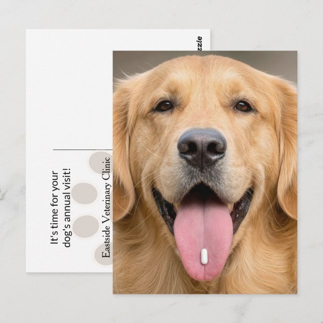 Carte Postale Golden Retriever avec une Pilule (Devant / Derrière)