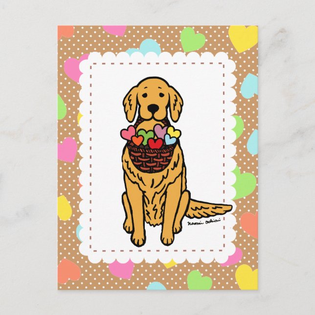 Carte Postale Golden Retriever Cartoon Hearts (Devant)