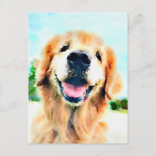Carte Postale Golden Retriever Chien dans l'aquarelle Penser à v