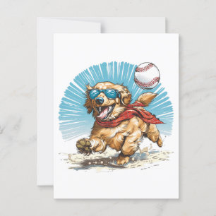 Carte Postale Golden Retriever Chien Jouant Au Baseball