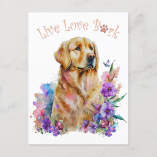 Carte Postale Golden Retriever Chien Maman Floral