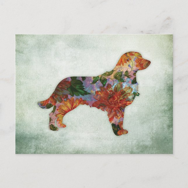 Carte Postale Golden Retriever Dog Floral On Green (Devant)