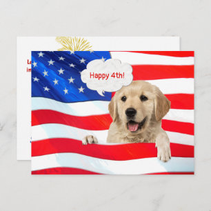 Carte Postale Golden Retriever Et Merci Drapeau Américain