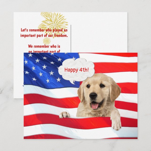 Carte Postale Golden Retriever Et Merci Drapeau Américain (Devant / Derrière)