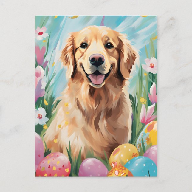 Carte Postale Golden Retriever Happy Pâques (Devant)