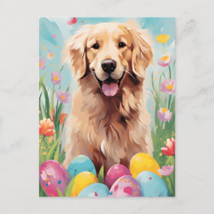 Carte Postale Golden Retriever Happy Pâques